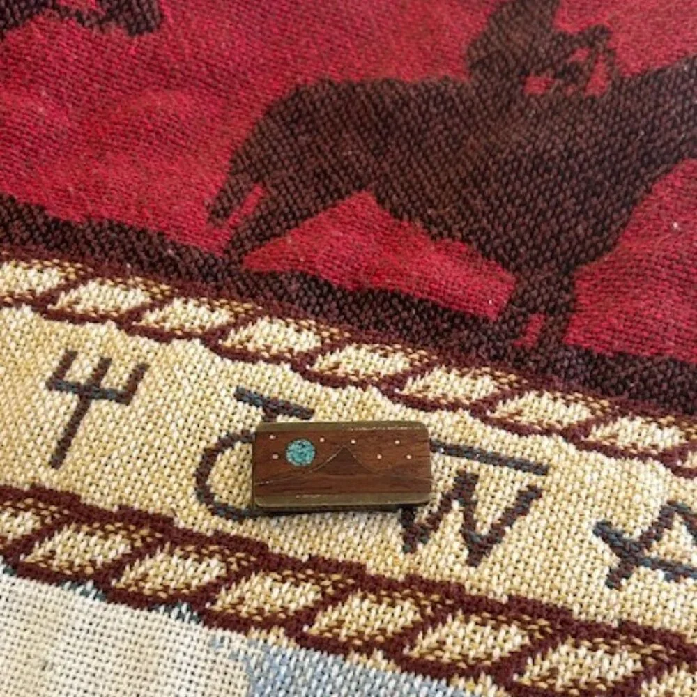 KENNETH REED Wood Brass Turquoise Inlay MONEY CLIP